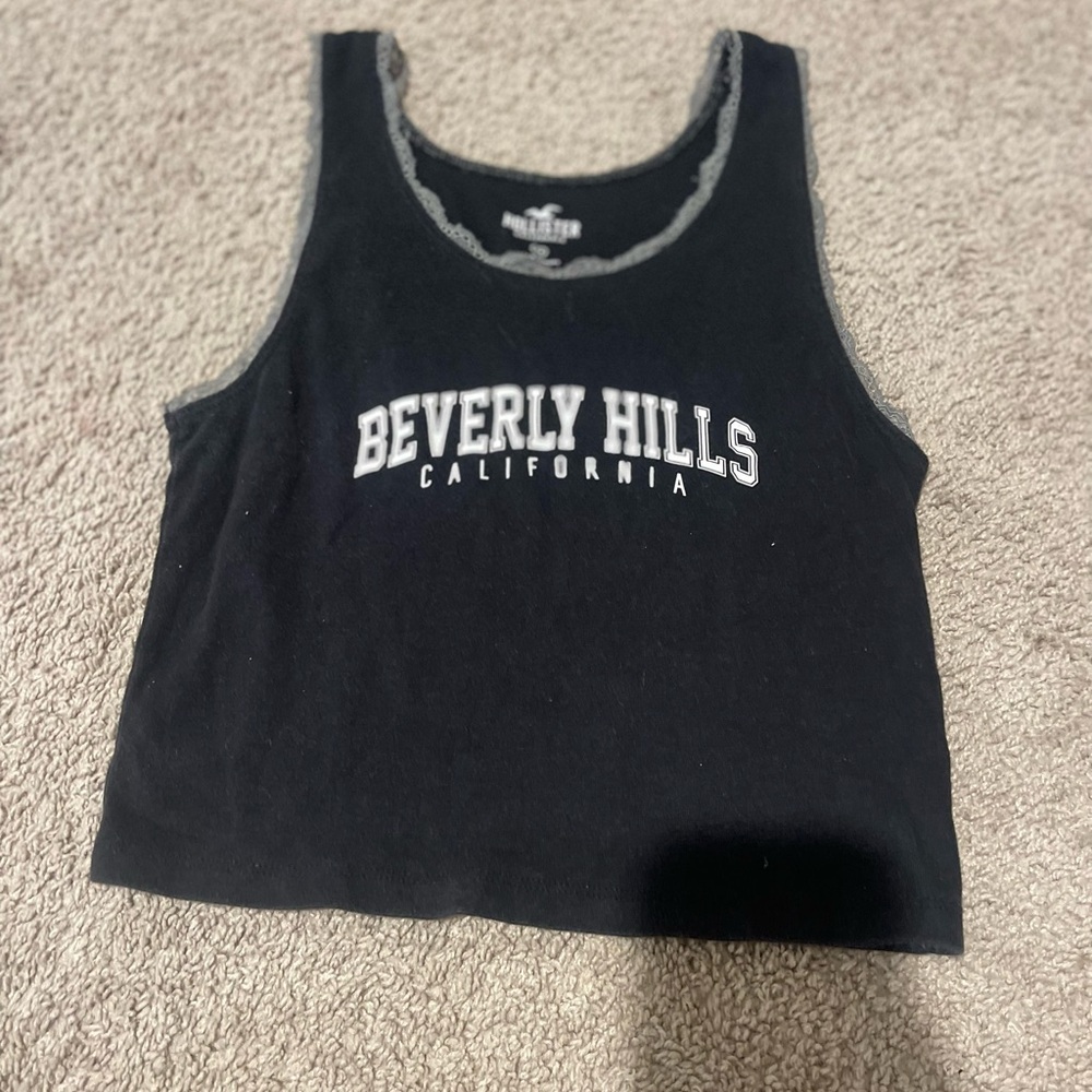 Hollister Black Crop Top with White Text